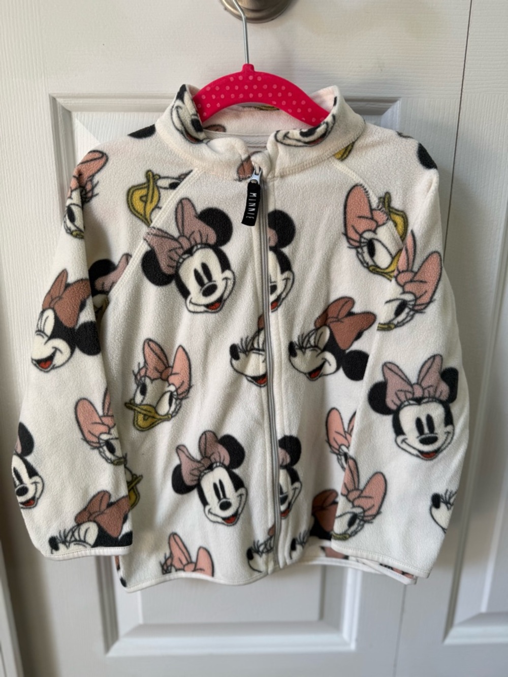 Girls Disney H&M Minnie & Daisy Fleece Zip Jacket - Cream with Pink Accents